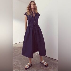 Mint Velvet Cotton Navy Blue Midi Shirt  Dress - size 12